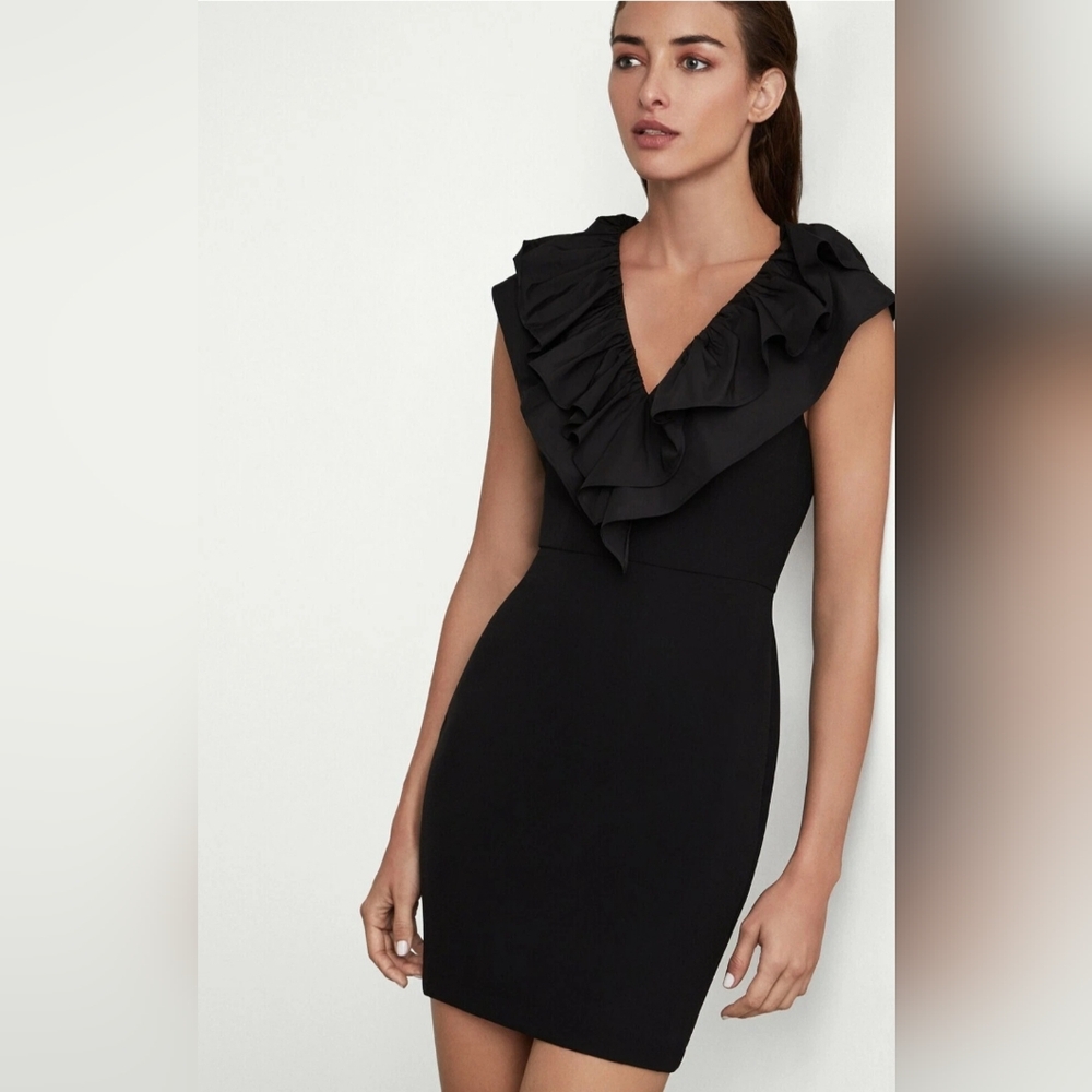 BCBG MAX AZRIA EVE RUFFLED MINI DRESS BLACK Size 10 - Picture 2 of 10